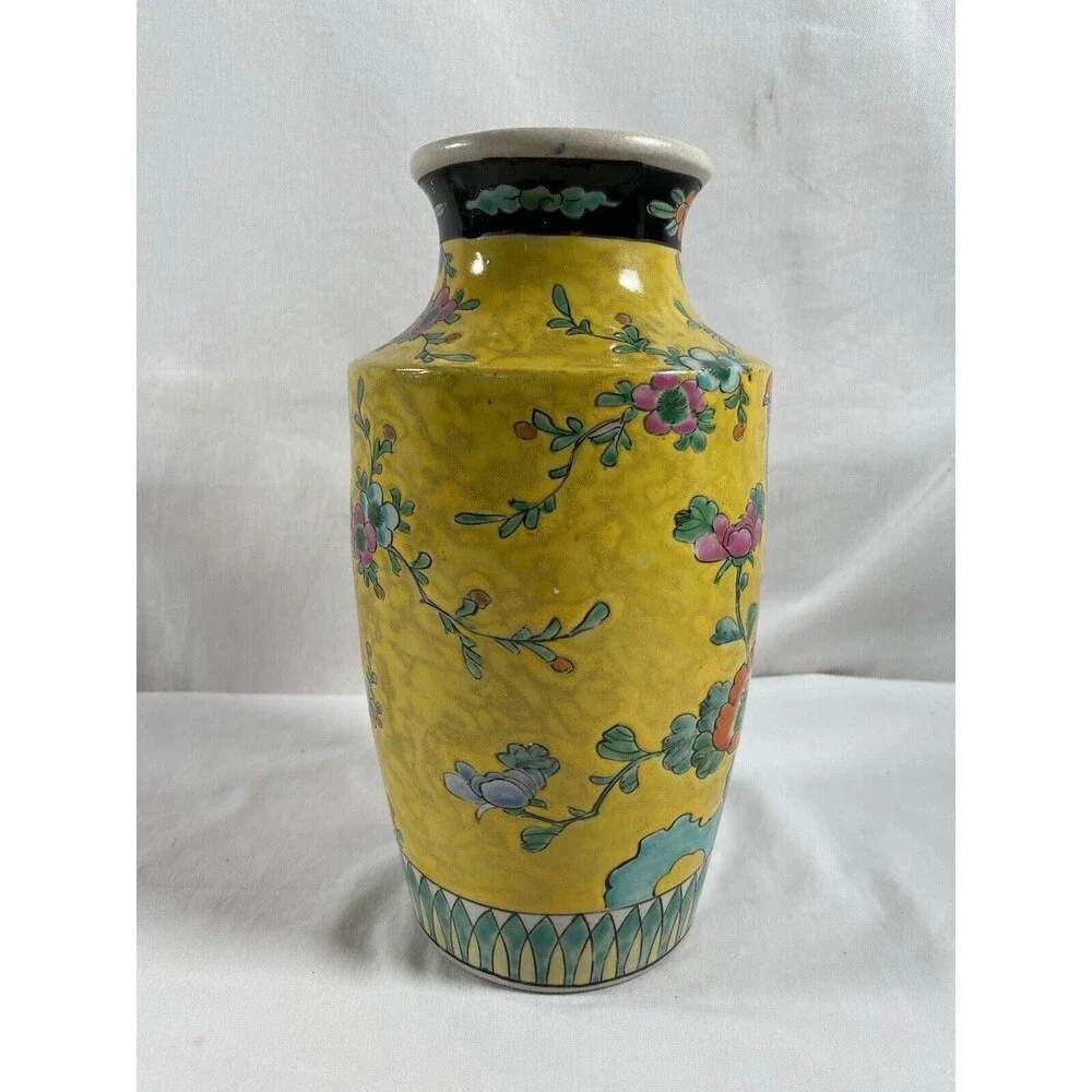 Vintage Hand Painted Bird Floral Branch Vase Made in Japan 9 1/2” Tall #624